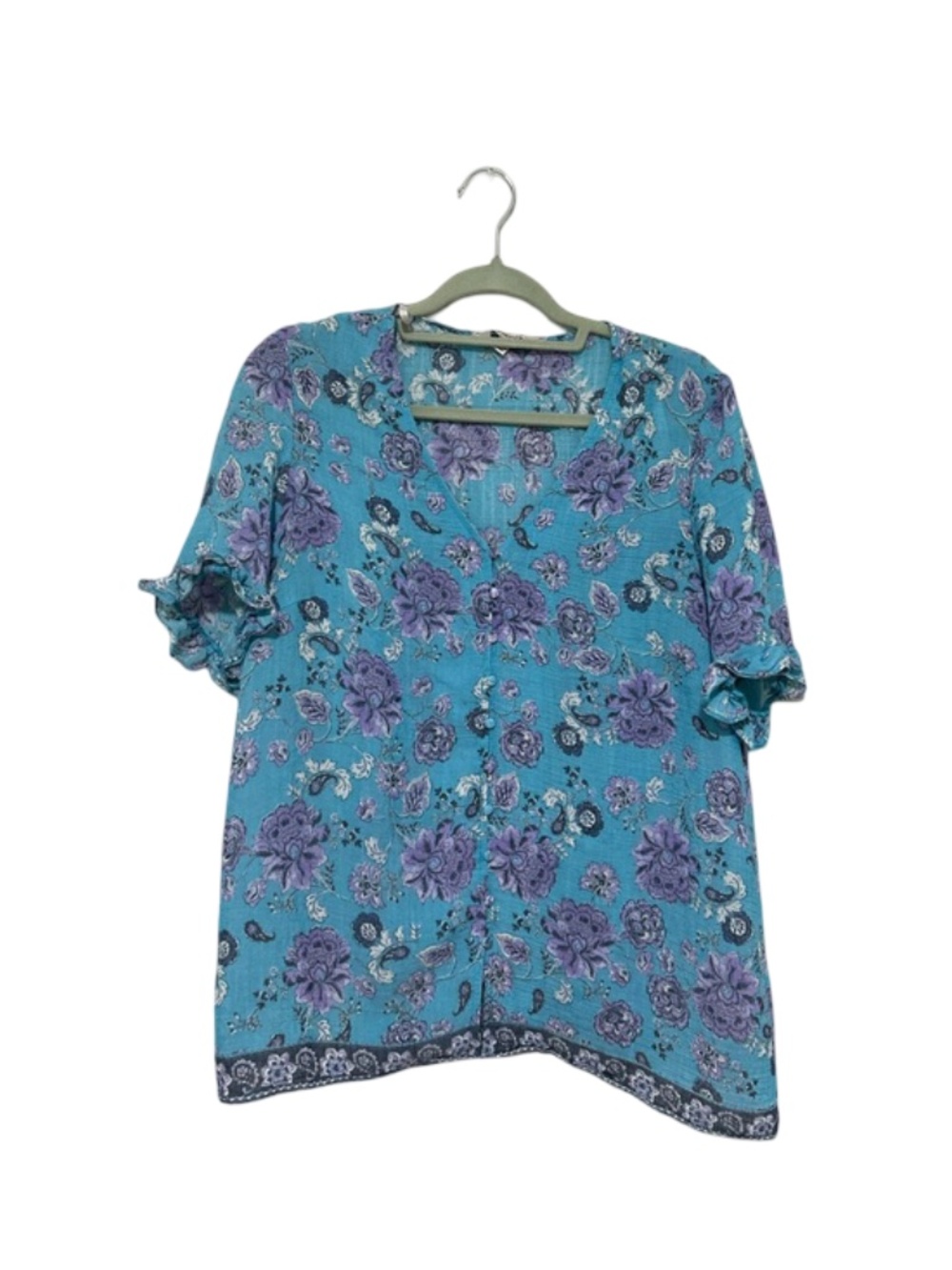 Nanette Lepore Large Blue Purple Floral Button Down Blouse